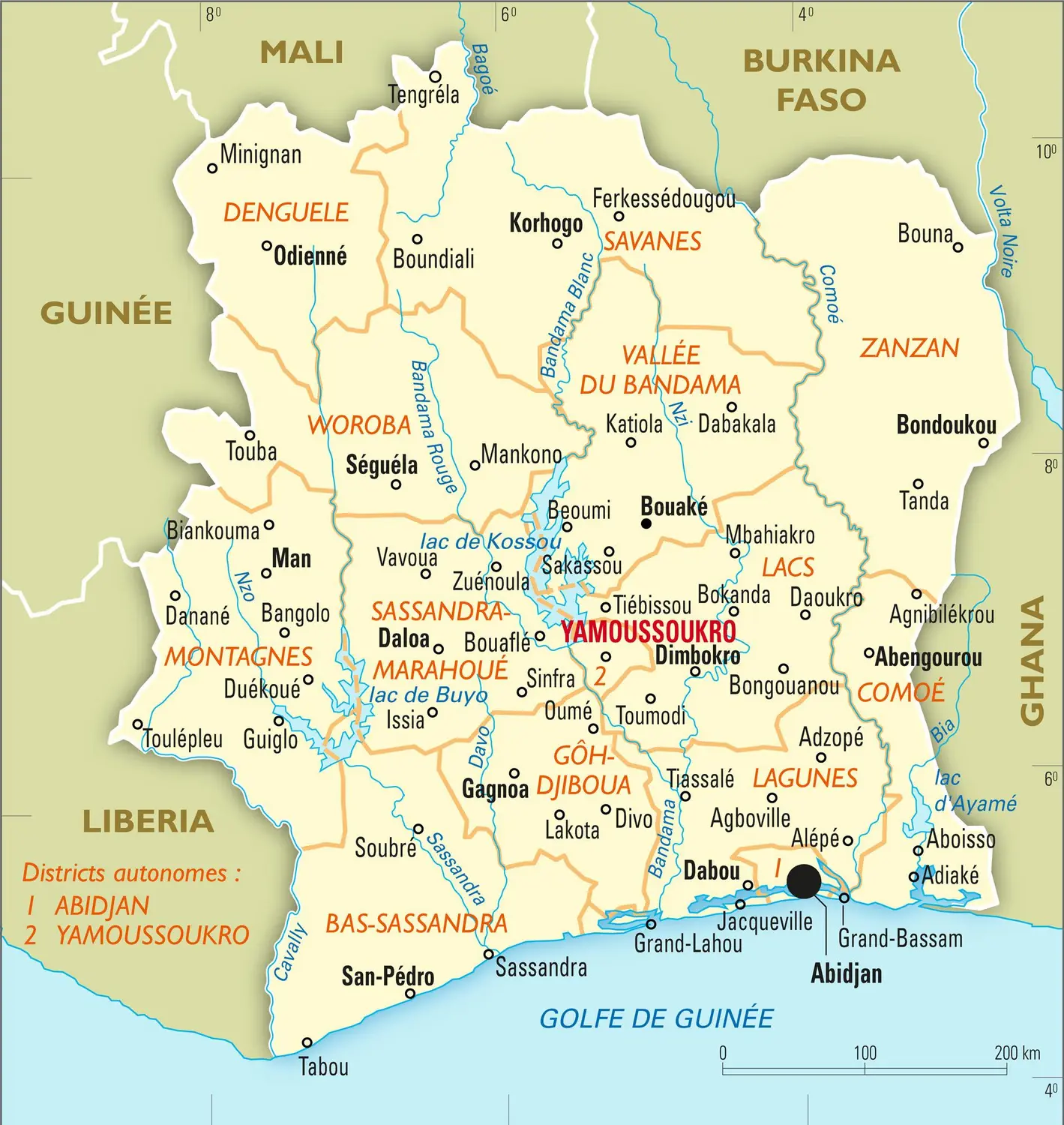 Carte géographique de la Côte d'Ivoire